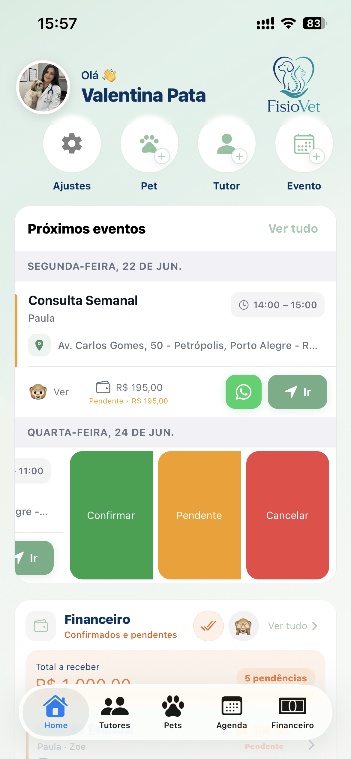 App de gestão FisioVet para veterinários autônomos