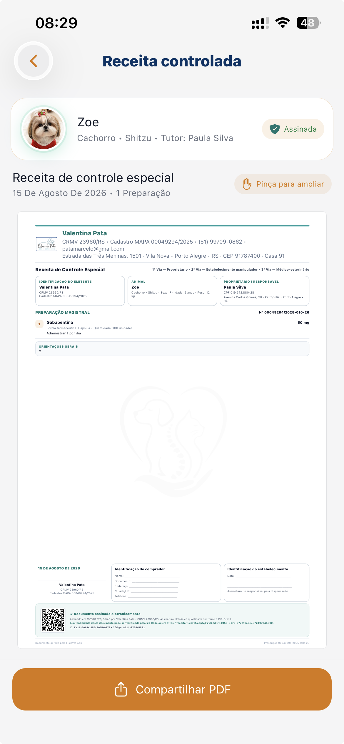 FisioVet para emissão e assinatura digital de documentos veterinários